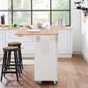 Sophia & William Kitchen Island Cart on Wheels with Drop-Leaf and Rubber Wood Top, Rolling Kitchen Trolley with 2-Door Storage Cabinet, 3 Drawers, Towel and Spice Rack, White view 3