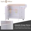Sophia & William Kitchen Island Cart on Wheels with Drop-Leaf and Rubber Wood Top, Rolling Kitchen Trolley with 2-Door Storage Cabinet, 3 Drawers, Towel and Spice Rack, White view 4