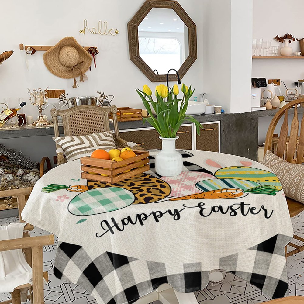 LEOSUCRE Tablecloth Square Table Cloths 60 x 60, Easter Tablecloths Waterproof Tablecloth Outdoor Table Cloth Table Cover Kitchen Dinning Tabletop Bunny Eggs Spring Floral Burlap Plaid