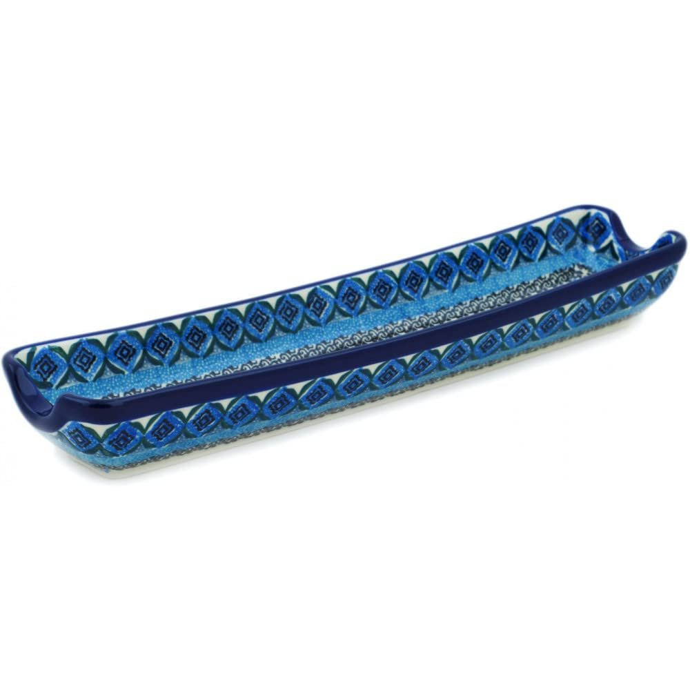 Polmedia Polish Pottery Rolling Pin Cradle UNIKAT - Sparkling Sea Pattern Handmade in Boleslawiec Poland by Ceramika Artystyczna + Certificate of Authenticity