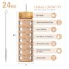 MUKOKO 24oz Glass Water Bottle with 2 Lids-Handle Flip Lid&Bamboo Straw Lid,Motivational Water Tumbler with Time Marker Reminder and Silicone Sleeve, Leakproof-Amber view 2