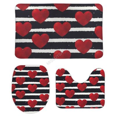 3 Pieces Bathroom Rug Set, Valentine's Day Black Background Love You Soft Foam Non Slip Bath Mats Sets Toilet Contour Mat Lid Cover for Bathtub Shower and Bathroom Decor 20"x32"