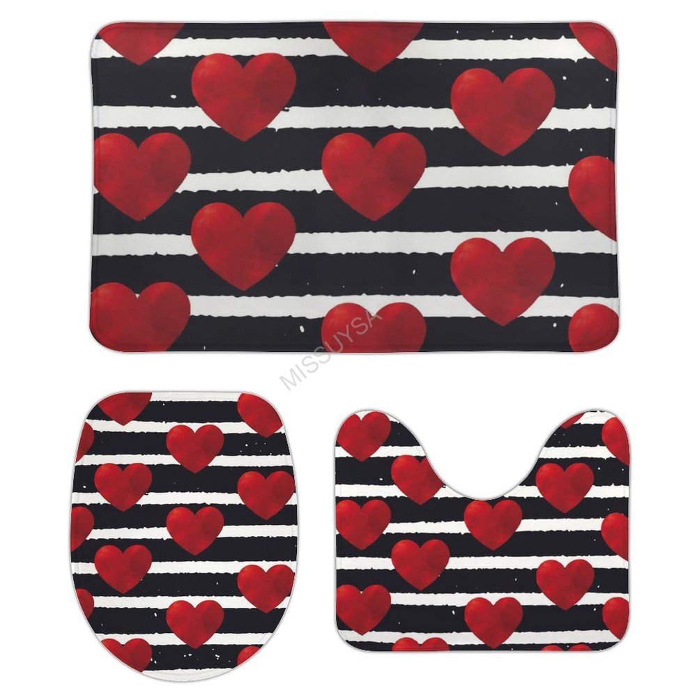 3 Pieces Bathroom Rug Set, Valentine's Day Black Background Love You Soft Foam Non Slip Bath Mats Sets Toilet Contour Mat Lid Cover for Bathtub Shower and Bathroom Decor 20"x32"