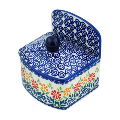 Polmedia Polish Pottery Wall Jar - Wave Of Flowers Pattern Handmade in Boleslawiec Poland + Certificate of Authenticity
