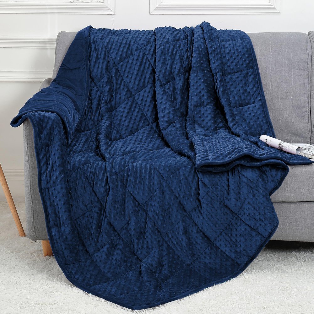 Alomidds Weighted Blanket (60"x80",20lbs Queen Size - Navy), Weighted Blankets for Adults, Cooling Breathable Soft and Comfort Minky, Heavy Blanket Microfiber Material with Glass Beads