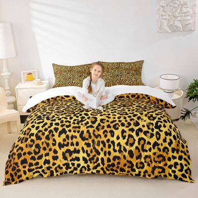 Leopard Print Duvet Cover Set Twin Size,Cheetah Skin Texture Bedding Set 2pcs for Kids Teens Girls Room Decor, Wild Animals Comforter Cover Golden Brown Luxury Quilt Cover with 1 Pillowcase
