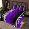 Homewish Leopard Print Bedspread Twin Size,Zebra Skin Texture Coverlet Set 2pcs for Kids Teens Adult Room Decor,Striped Fashion Quilted Coverlet Black White and Purple Bedding Quilt with 1 Pillowcase view 1