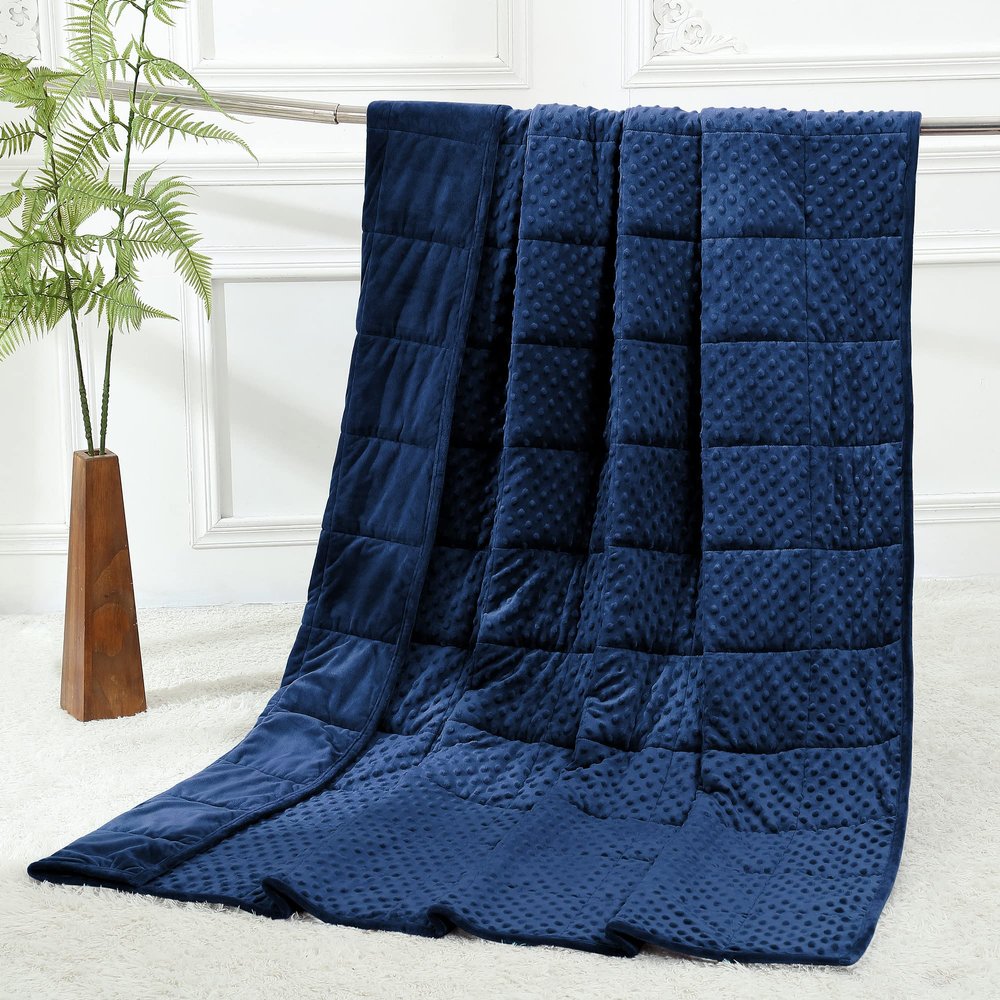 Alomidds Weighted Blanket for Adults, Weighted Blankets Queen Size 60"x80",15lbs, Cooling Breathable Soft and Comfort Minky, Heavy Blanket Microfiber Material with Glass Beads,Navy