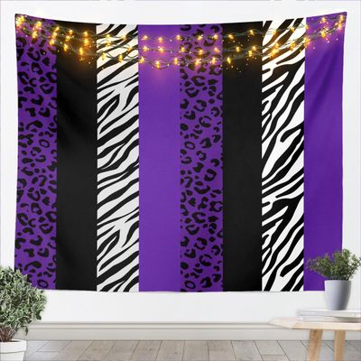 Leopard Print Tapestry Zebra Skin Texture Wall Hanging for Kids Teens Boys Room Decor,Striped Fashion Wall Blanket Tapestries Black White and Purple Wall Art Hanging, XLarge 70.9 x 92.5 Inches