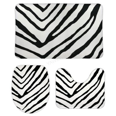 3 Pieces Bathroom Rug Set, Anaimal Skin Patterns-Zebra Soft Foam Non Slip Bath Mats Sets Toilet Contour Mat Lid Cover for Bathtub Shower and Bathroom Decor 20"x32"