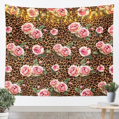 Brown Leopard Print Tapestry Cheetah Skin Texture Wall Hanging for Kids Teens Boys Girls Room Decor, Floral Wild Animals Wall Blanket Tapestries Pink Wall Art Hanging, XLarge 70.9 x 92.5 Inches