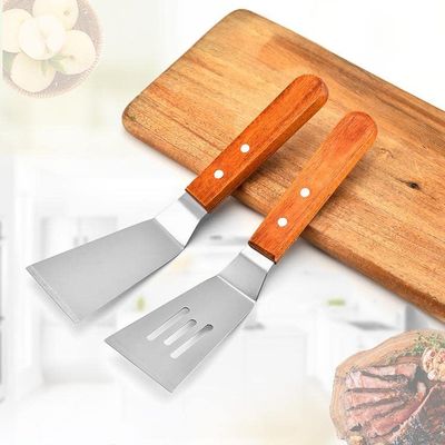 2PCS Metal Slotted Spatula Set, Stainless Steel Spatula with Wooden Handle Griddle Accessories Pancake Turner Flipper for Cast Iron Skillet Grill Baking Cooking