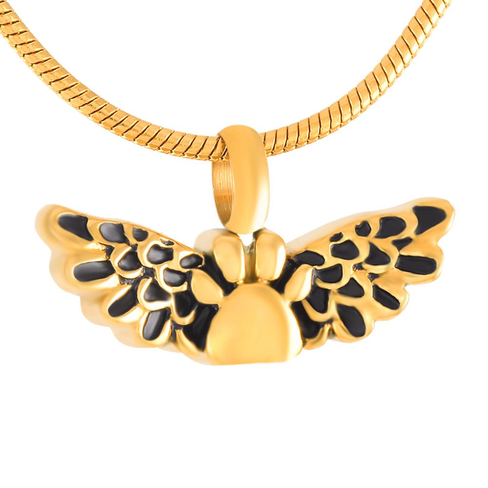 LiHiFG Angel Wing with Dog/Cat Paw Stainless Steel Memorial Urn Pendant for Pet Ashes Jewelry Holder Cremation Locket Necklace
