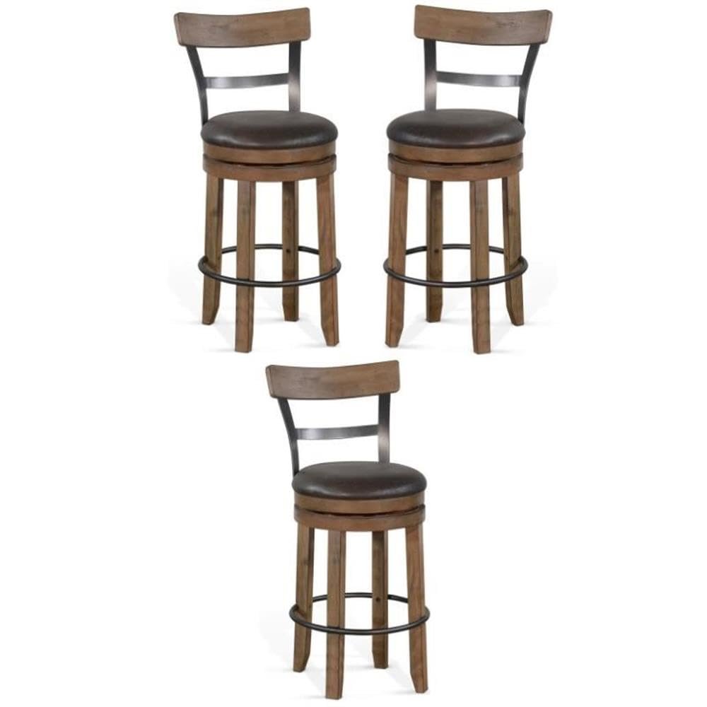 Home Square 30" Mahogany Wood Swivel Barstool in Taupe Brown - Set of 3