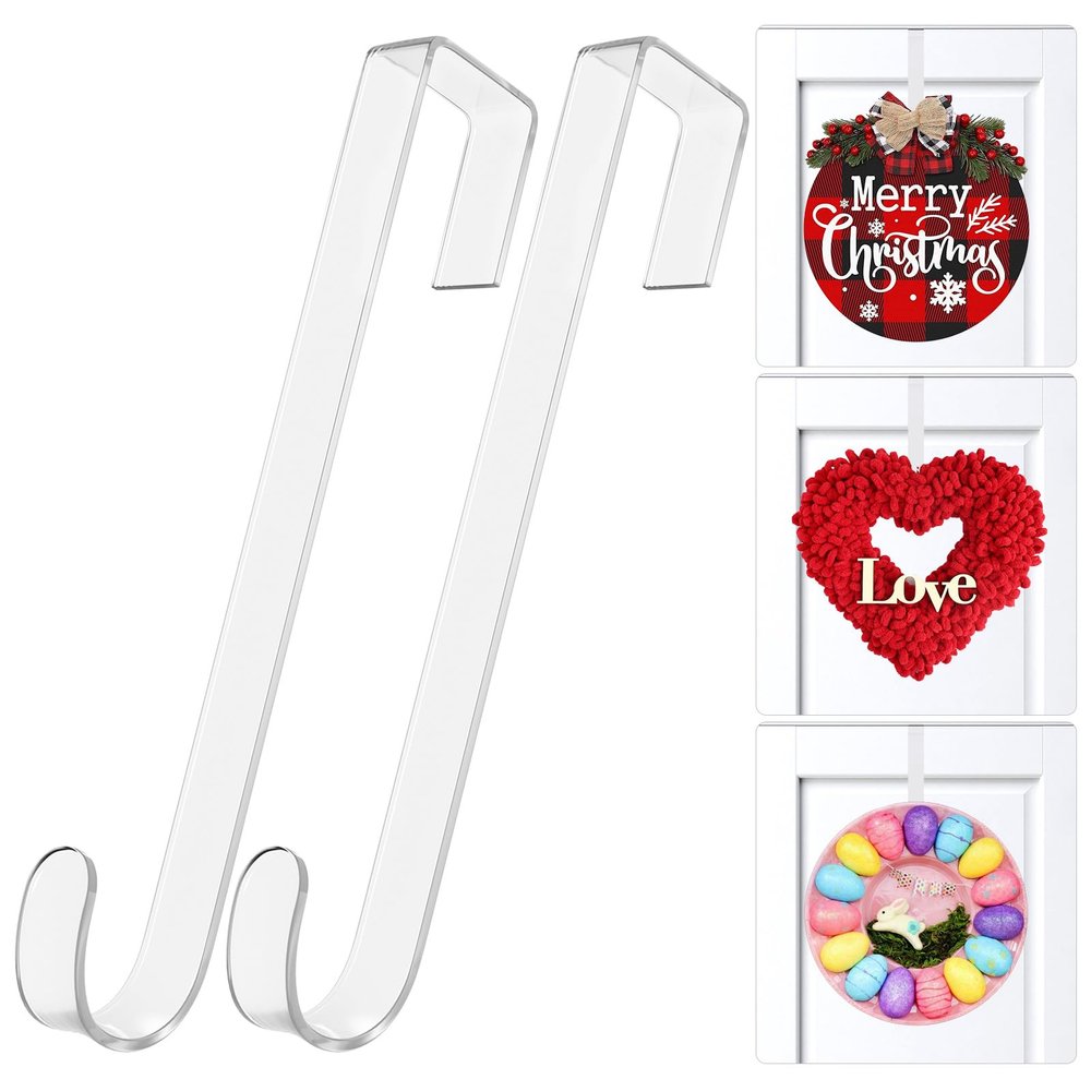 12 in Wreath-Hangers for Front Door, 2 Pack Clear Over The Door Hooks,