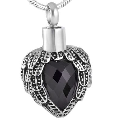 LiHiFG Birthstone Inlay Feather Heart Memorial Urn Pendant Necklace Cremation Jewelry Ash Locket for Human/Pet Ashes