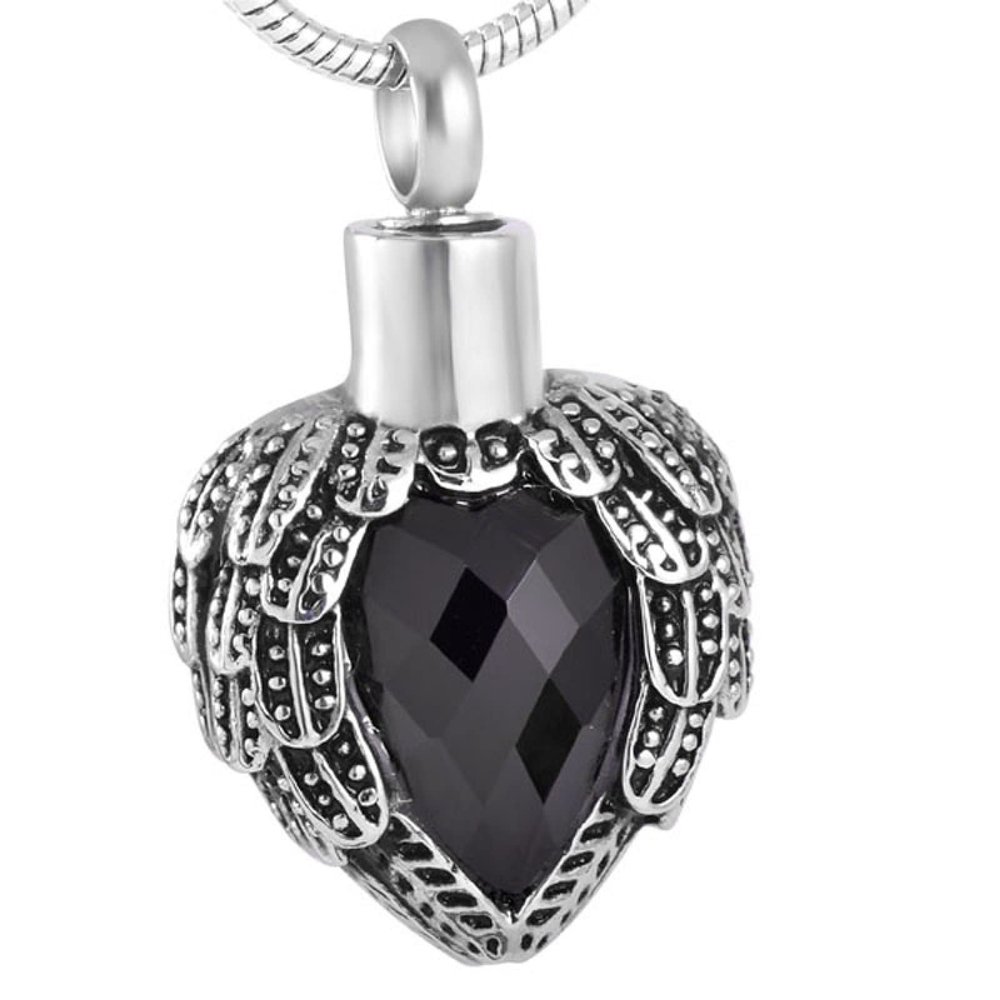 LiHiFG Birthstone Inlay Feather Heart Memorial Urn Pendant Necklace Cremation Jewelry Ash Locket for Human/Pet Ashes