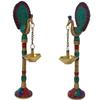 Pink Peony Brass Pair of Bird Peacock Hanging Chain Diya Oil Lamp Stand, 9 Inches (Pack of 2) view 1