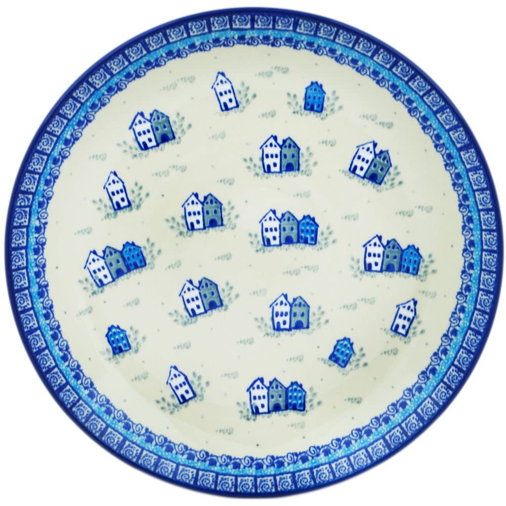 Polmedia Polish Pottery Dinner Plate UNIKAT - Arctic Village Pattern Handmade in Boleslawiec Poland by Ceramika Artystyczna + Certificate of Authenticity