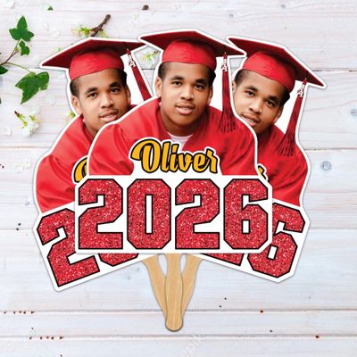 Voila Print Custom Face Fans With Wooden Handle, Graduation Head, Grad Face Fans, Class of 2026, Graduation Faces on a Stick, VP546 (20, 24 Inches)
