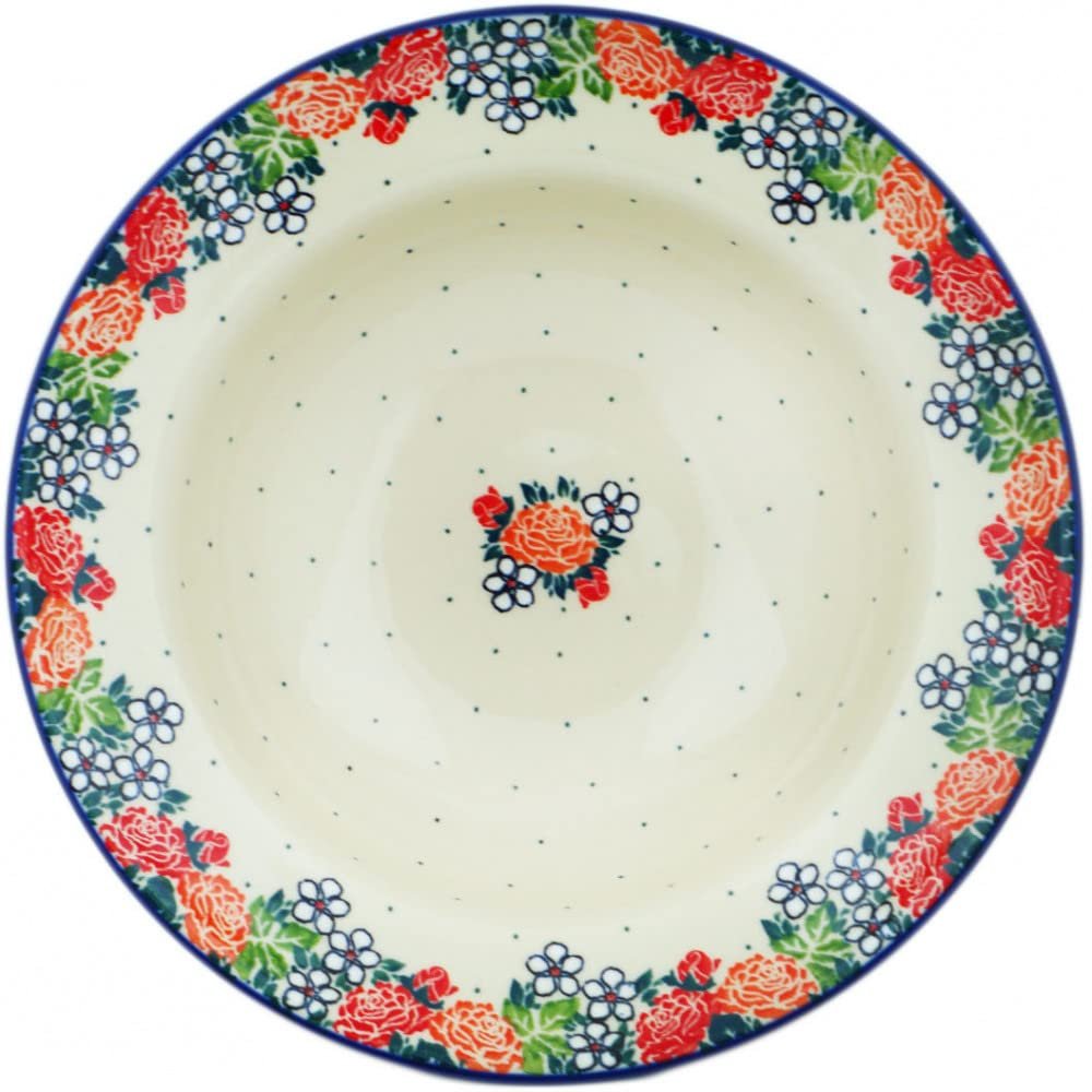 Polmedia Polish Pottery Pasta Bowl 10-inch - Spring's Arrival Pattern Handmade in Boleslawiec Poland by Ceramika Artystyczna + Certificate of Authenticity
