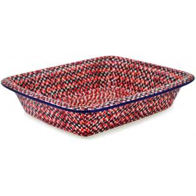 Polmedia Polish Pottery Rectangular Baker - Red Houndstooth Pattern Handmade in Boleslawiec Poland by Ceramika Artystyczna + Certificate of Authenticity