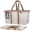 CleverMade Collapsible Laundry Tote 2-Pack (50L)  Foldable Carry-All Storage Bin for Laundry, Car Trunk, RV, Dorm & Home Organization  LUXE Cotton Blend with Vegan Leather Accents, Cream view 1