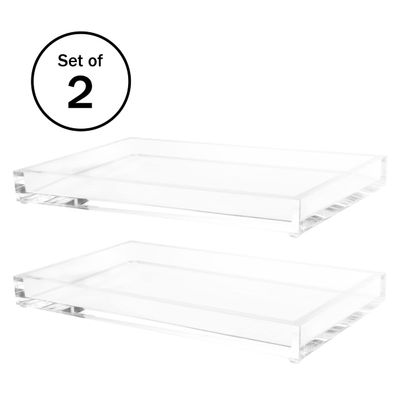 Acrylic Decorative Tray Set Set of 2 Clear Rectangular Modern Minimalist Organizing Trays for Bedside, Bathroom, or Office Storage by Lavish Home