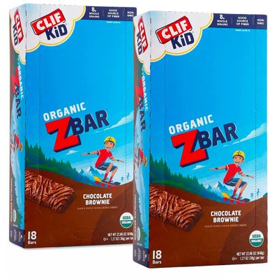 CLIF KID ZBAR - Organic Granola Bars - Chocolate Brownie - Non-GMO - Organic -Lunch Box Snacks (1.27 Ounce Energy Bars, 18 Count - 2 Pack)