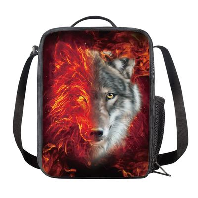 AFPANQZ Heat Insulated Haversacks Reusable Large Capacity Food Storage Haversacks with Adjustable Strap Cool Wolf Print Haversack Bag