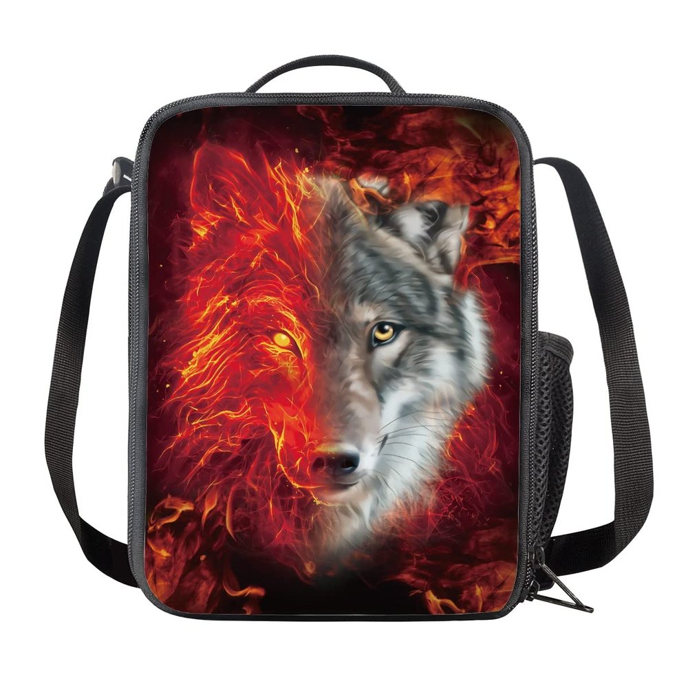 AFPANQZ Heat Insulated Haversacks Reusable Large Capacity Food Storage Haversacks with Adjustable Strap Cool Wolf Print Haversack Bag