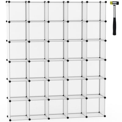 C&AHOME Cube Storage Organizer, 30-Cube Shelves Units, Closet Cabinet, DIY Plastic Modular Book Shelf, Ideal for Bedroom, Living Room, Office, 60.6" L x 12.4" W x 72.6" H Transparent White UPCS30W