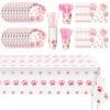 Dog Paw Prints Birthday Party Supplies Set 121 Pcs Serves 20 Guests Paper Plates Cups Napkins Straws Fork Knife Tablecloth for Puppy Theme Birthday Shower Party (Pink) view 1