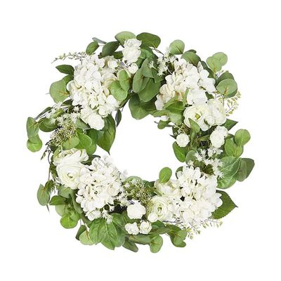 Prolinemax 24'' Spring Botanical Artificial Hydrangea and Ranunculus Wreath Natural Silk Floral Home Decor