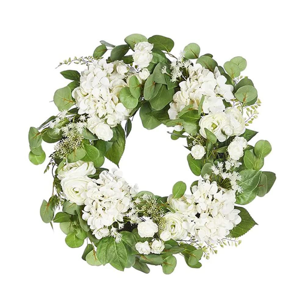 Prolinemax 24'' Spring Botanical Artificial Hydrangea and Ranunculus Wreath Natural Silk Floral Home Decor