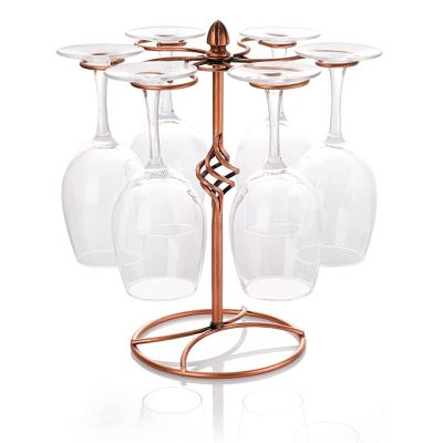 Tabletop Metal Wine Glass Holder, Elegant Freestanding Countertop Stemware Holder Stand Wine Glass Rack with 6 Hooks, Wine Goblet Display Rack for Bar, Air Drying, Kitchen Home Storage