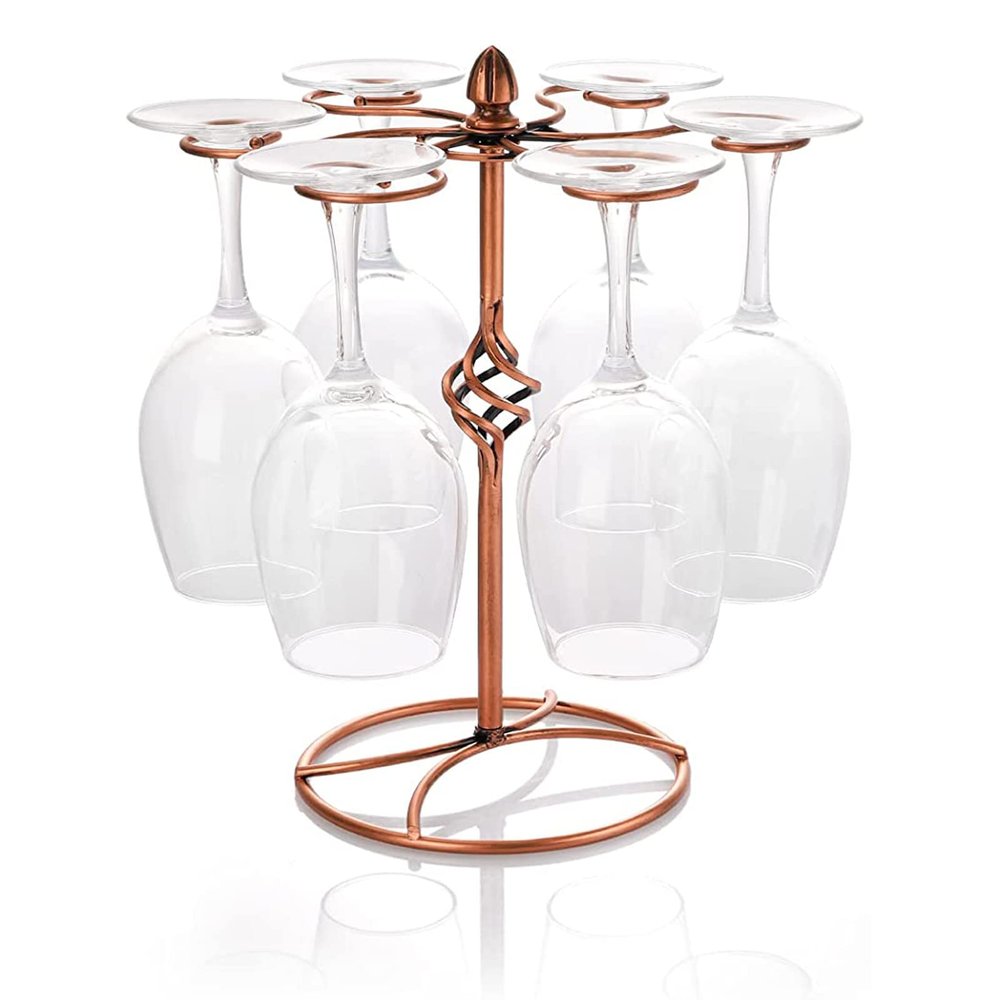 Tabletop Metal Wine Glass Holder, Elegant Freestanding Countertop Stemware Holder Stand Wine Glass Rack with 6 Hooks, Wine Goblet Display Rack for Bar, Air Drying, Kitchen Home Storage