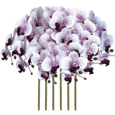 FagusHome 32 Inch Artificial Phalaenopsis Flowers 6 Pcs Artificial Orchid Flowers Stem Plants for Home Dcor (Purple Core)