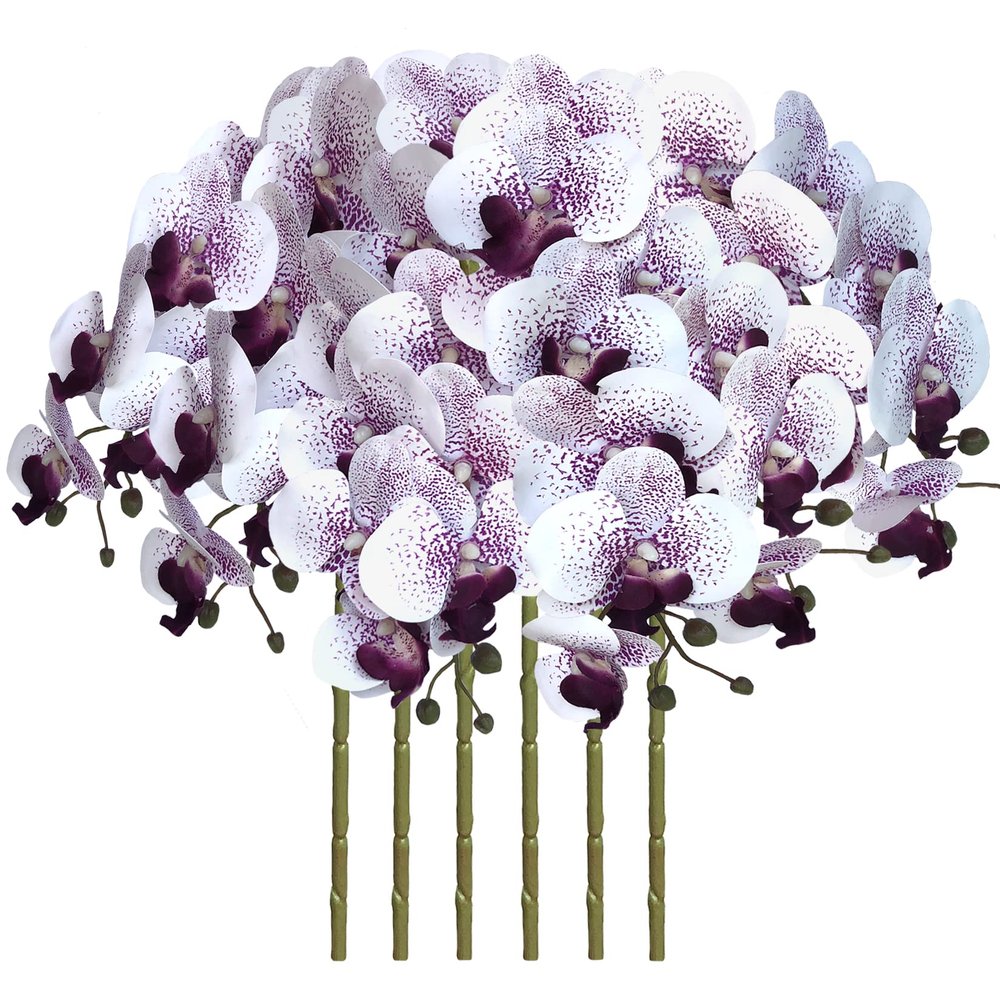 FagusHome 32 Inch Artificial Phalaenopsis Flowers 6 Pcs Artificial Orchid Flowers Stem Plants for Home Dcor (Purple Core)