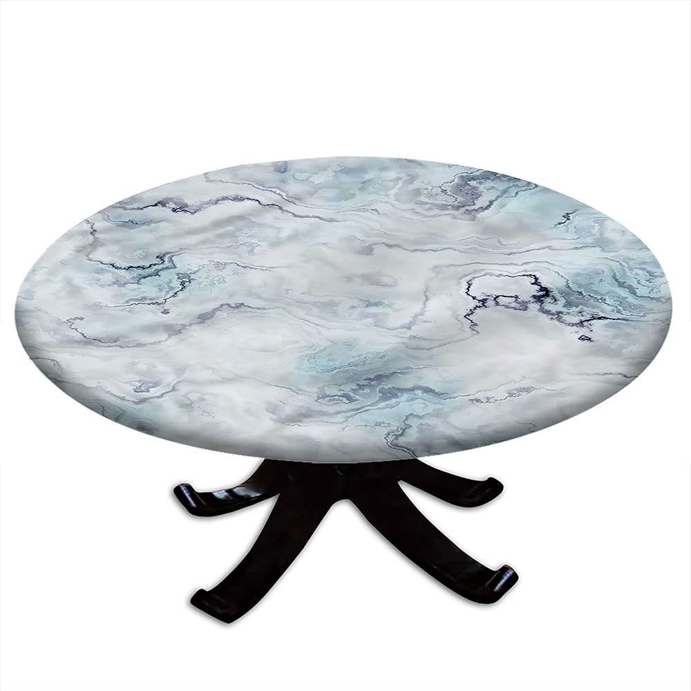 VBTGVE Marble Round Tablecloth, Marble Motif Art, Elastic Edge, Waterproof and wipeable Table Cover, Suitable for Restaurant Kitchen Parties, Fit for 52" Table,