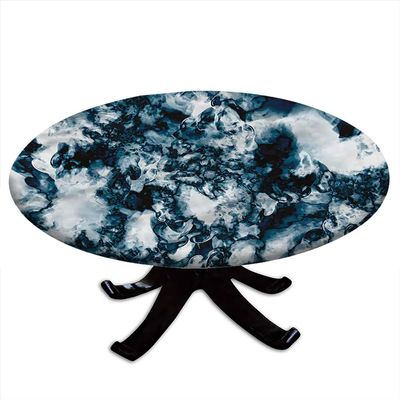 VBTGVE Marble Round Fitted Tablecloth, Marble Motif Art, Elastic Edge, Waterproof and wipeable Table Cover, Suitable for Wedding/Banquet/Restaurant/Party, Fit for 56" Table,