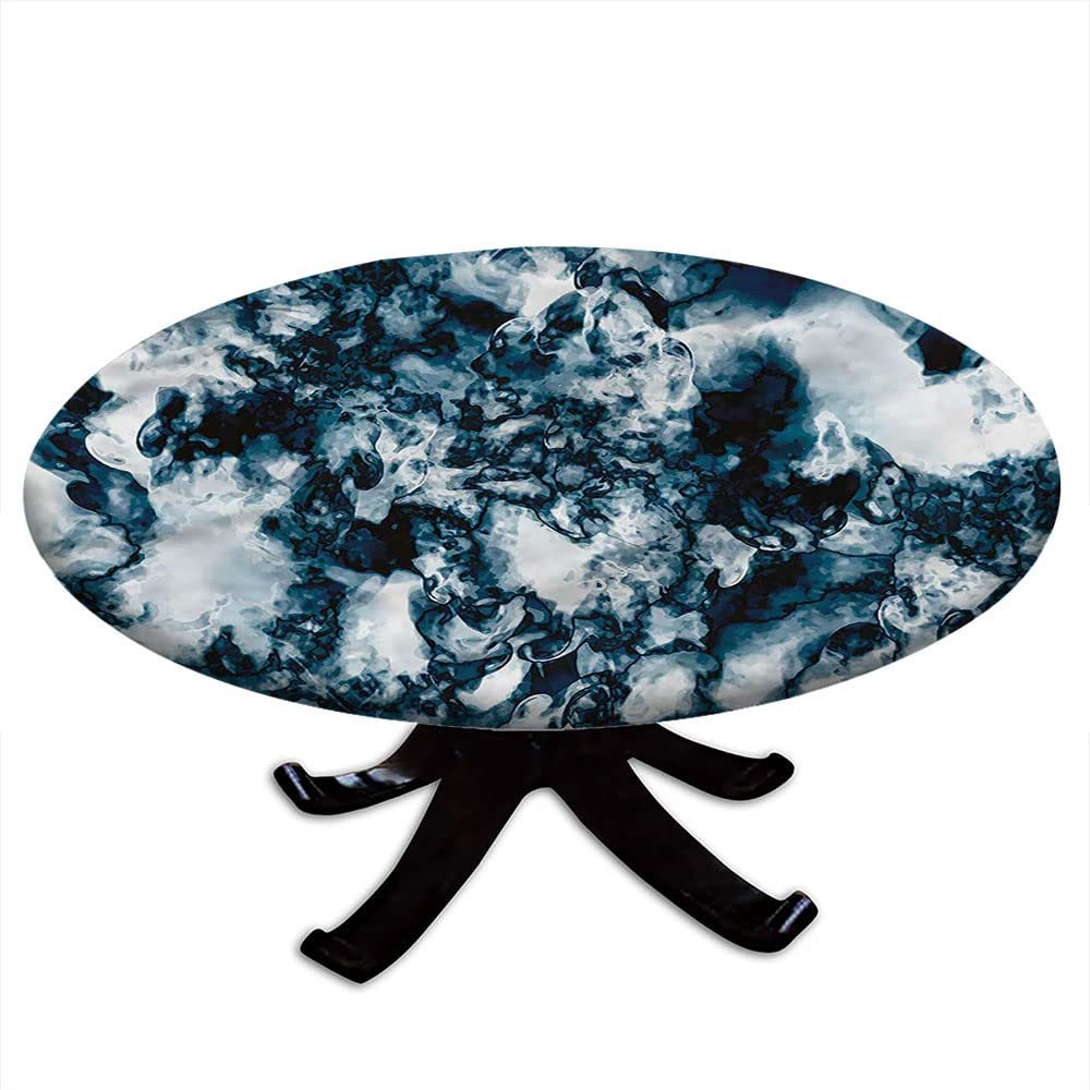 VBTGVE Marble Round Fitted Tablecloth, Marble Motif Art, Elastic Edge, Waterproof and wipeable Table Cover, Suitable for Wedding/Banquet/Restaurant/Party, Fit for 56" Table,