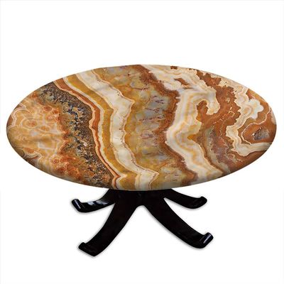 VBTGVE Round Fitted Marble Tablecloth, Marble Motif Art, Elastic Edge, Waterproof and wipeable Table Cover, Suitable for Dining Tables, self-Service Parties and Camping, Fit for 62" Table,