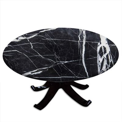 VBTGVE Round Fitted Marble Tablecloth, Marble Motif Art, Elastic Edge, Waterproof and wipeable Table Cover, for Dining Tables, Buffet Parties and Camping, Fit for 62" Table,