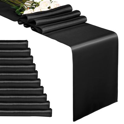 10-Pack Black 12 x 108 inches Long Premium Satin Table Runner for Wedding, Decorations for Birthday Parties, Banquets, Graduations, Engagements, Table Runners fit Rectange and Round Table