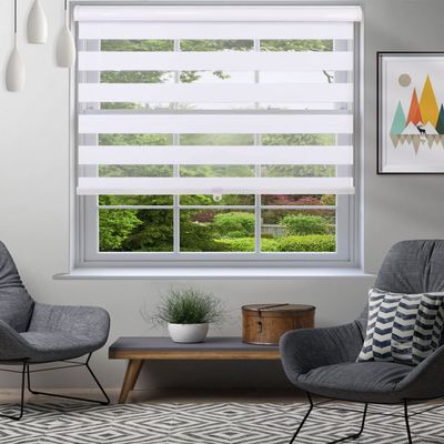 Cordless Zebra Blinds Window Blinds and Shades Dual Layer Roller Shades, Sheer or Privacy Light Control [ White 34 1/2" W x 64" H] Custom Cut to Size, 18 to 72 inch Wide