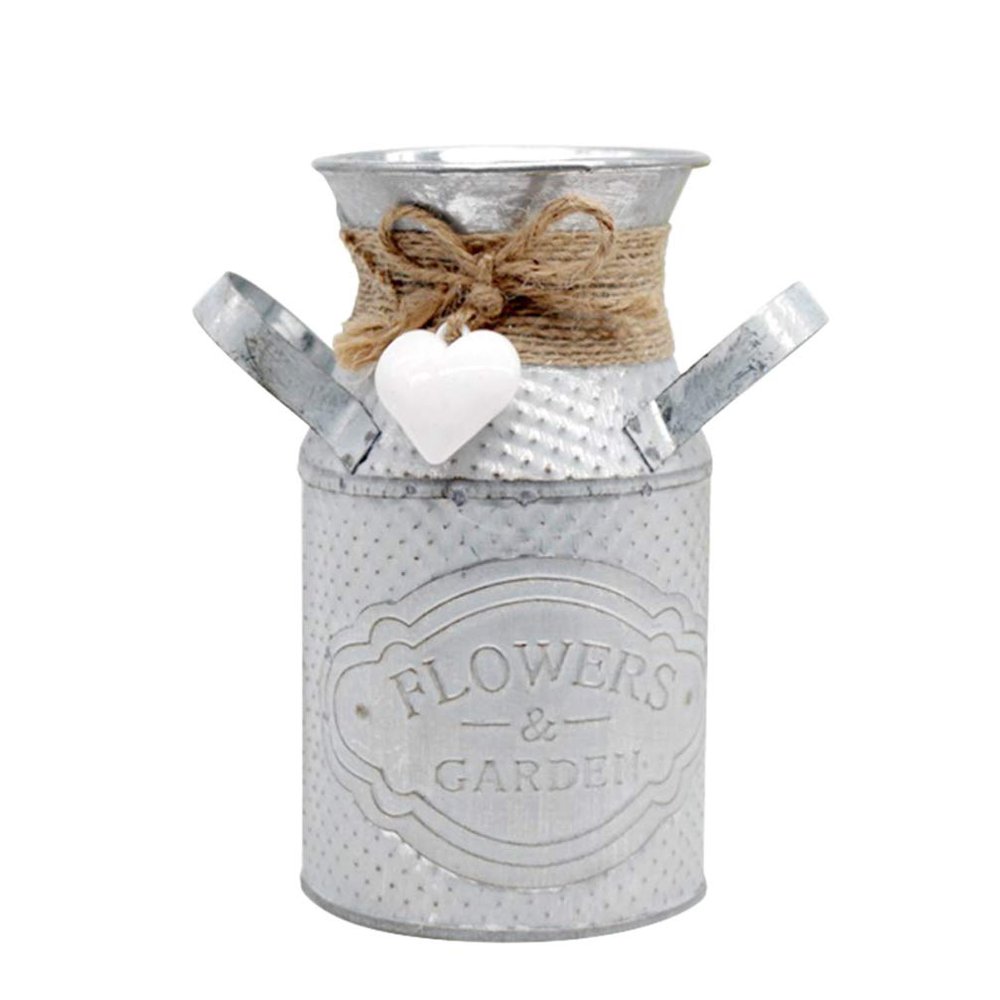 SEWACC Pastoral Flower Pot Rustic White Iron Planter for Succulents and Cacti Large Open Mouth Decorative Vase for Home Office Garden Desk and Bookshelf