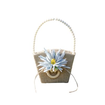 Mokylor 2PCS Wedding Flower Basket, Burlap Wedding Flower Girl Basket with Pearl Handle and Bowknot Romantic Jute Wedding Basket for Weddings Party Vintage Ceremony