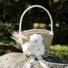 Mokylor 2PCS Wedding Flower Basket, Burlap Wedding Flower Girl Basket with Pearl Handle and Bowknot Romantic Jute Wedding Basket for Weddings Party Vintage Ceremony view 2