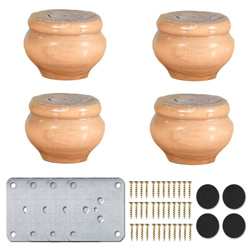 LUOFDCLDDD Furniture LegsSolid Woodniture Legs, Set Offurniture Feet DIY Replacement Gold for Cabinet Cupboard Sofa Couch Chair Ottoman,Wood Color/6Cm/2.4In
